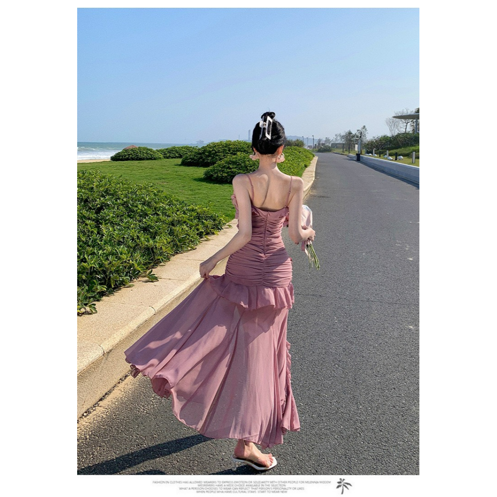 Đầm Đuôi Cá Dáng Dài Xếp Ly Ôm Eo Tôn Dáng Hàng Cao Cấp