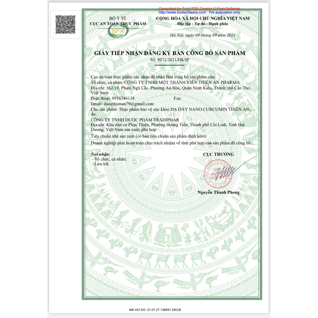 Dạ Dày Nano Curcumin Thiên An - Hàng Chính Hãng