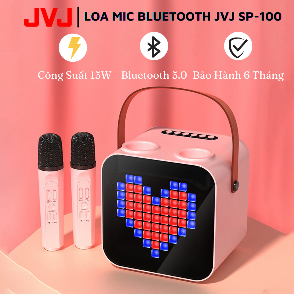 Loa bluetooth karaoke JVJ SP100 2 mic Không dây, công suất 15W - loa karaoke bluetooth cầm tay - Bảo hành chính hãng 6 T