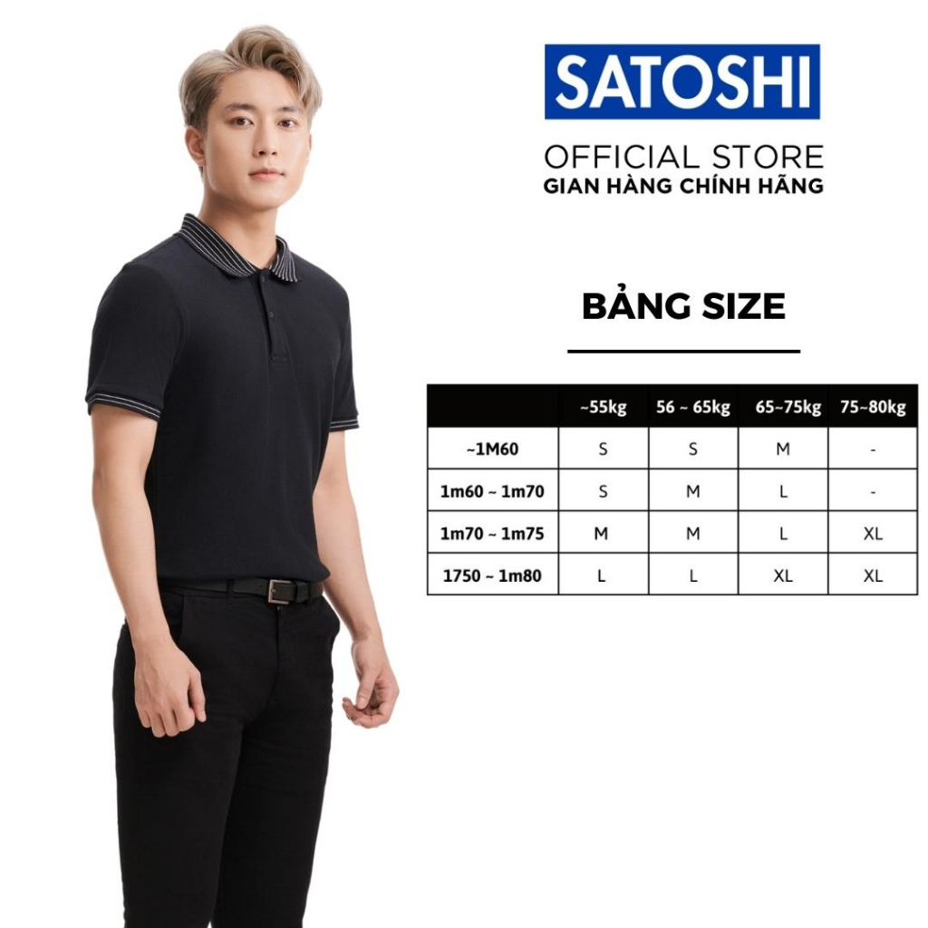 | Satoshi | Áo Polo STS Diamond Pique SAPL81 Đen Viền Cổ Sọc Trắng