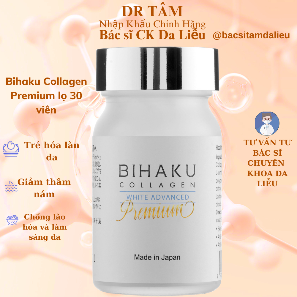 Bihaku Collagen Premium 30 viên - viên uống trắng da nano collagen Nhật Bản