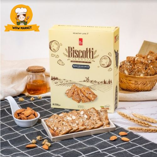 Bánh Biscotti Mix 3 Vị, Gạch Đỏ Siêu Hạt, Ngọt Từ Gạo Lứt Và Mật Ong, Chuẩn Ăn Kiêng Healthy