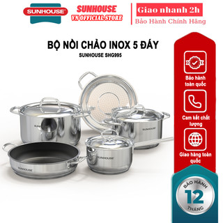 Bộ nồi chảo inox 5 đáy sunhouse shg995