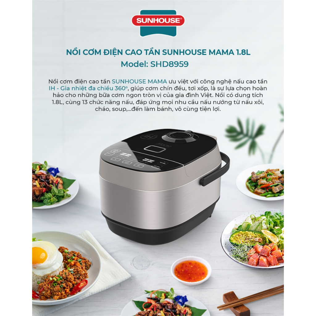 Nồi cơm điện cao tần 1.8L Sunhouse mama SHD8959
