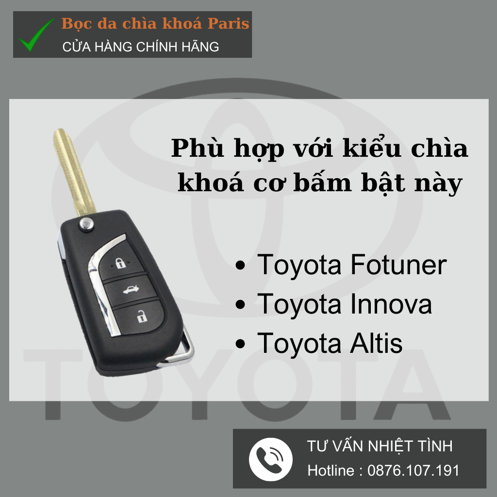 Bọc chìa khoá cơ xe Toyota Fotuner Innova  Altis, ốp chìa khoá ô tô fotuner innova altis da thật trẻ trung