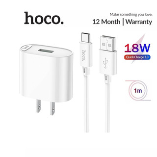 Bộ sạc pd18w hoco c109 chân dẹt 1 cổng type-c kèm dây sạc type-c dài 1m