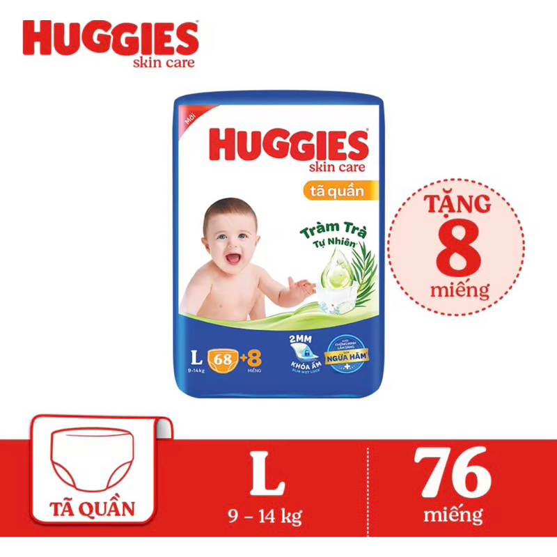 TÃ QUẦN HUGGIES ĐỦ SIZE M74+8 L68+6 XL60+8 XXL54+8