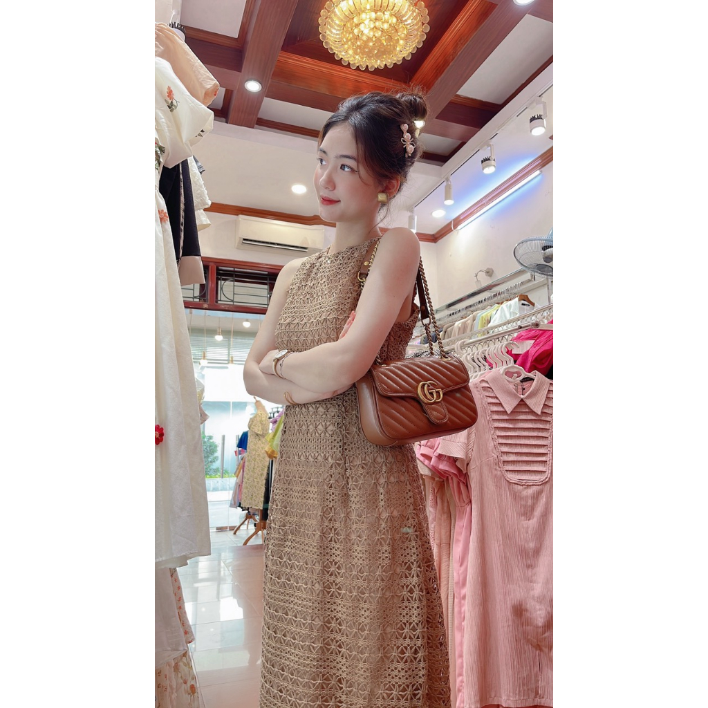 Váy ren chỉ nâu tây ảnh thật