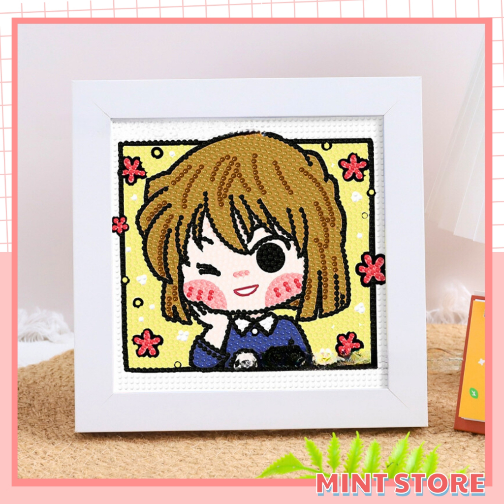 Tranh đính đá mini DIY hình CONAN chibi, tranh gắn đá tự làm cute cho bé có khung