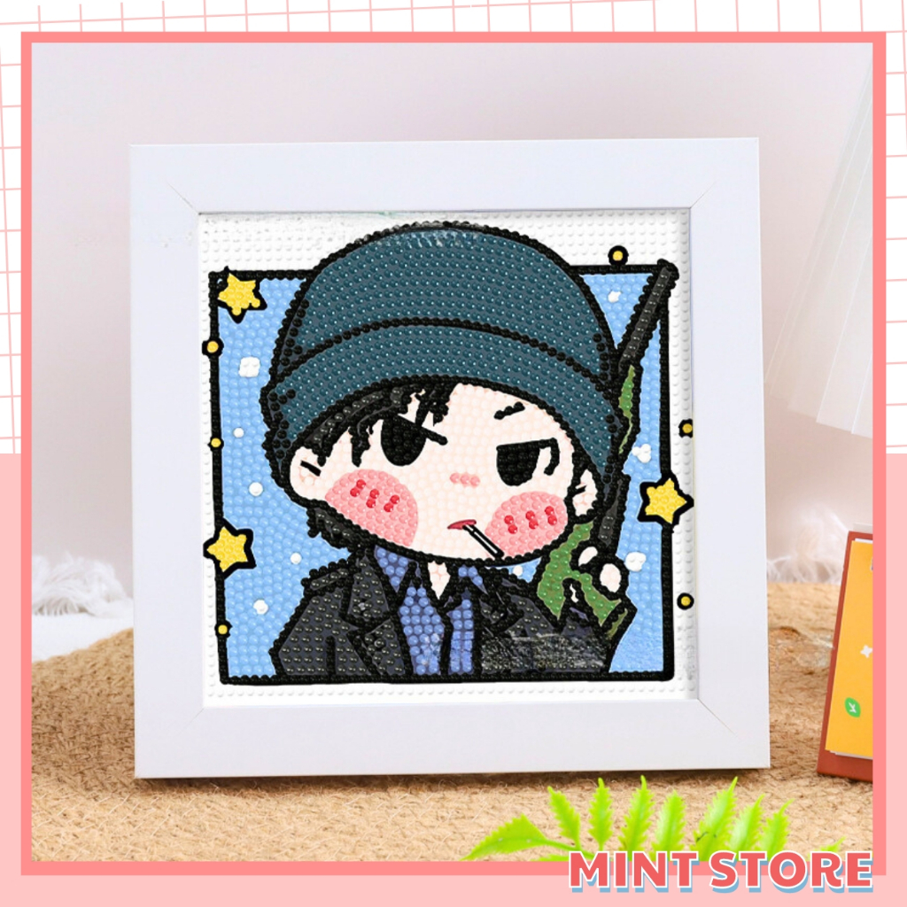 Tranh đính đá mini DIY hình CONAN chibi, tranh gắn đá tự làm cute cho bé có khung