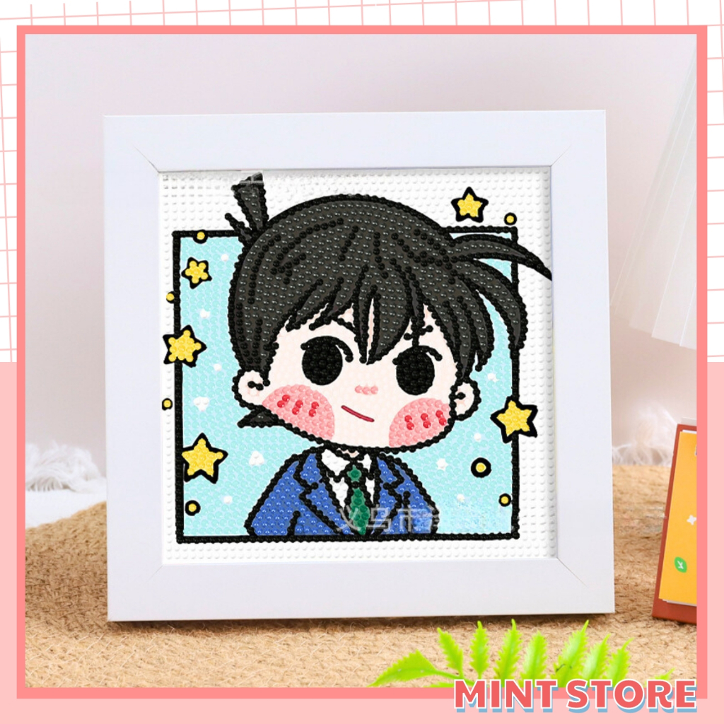 Tranh đính đá mini DIY hình CONAN chibi, tranh gắn đá tự làm cute cho bé có khung