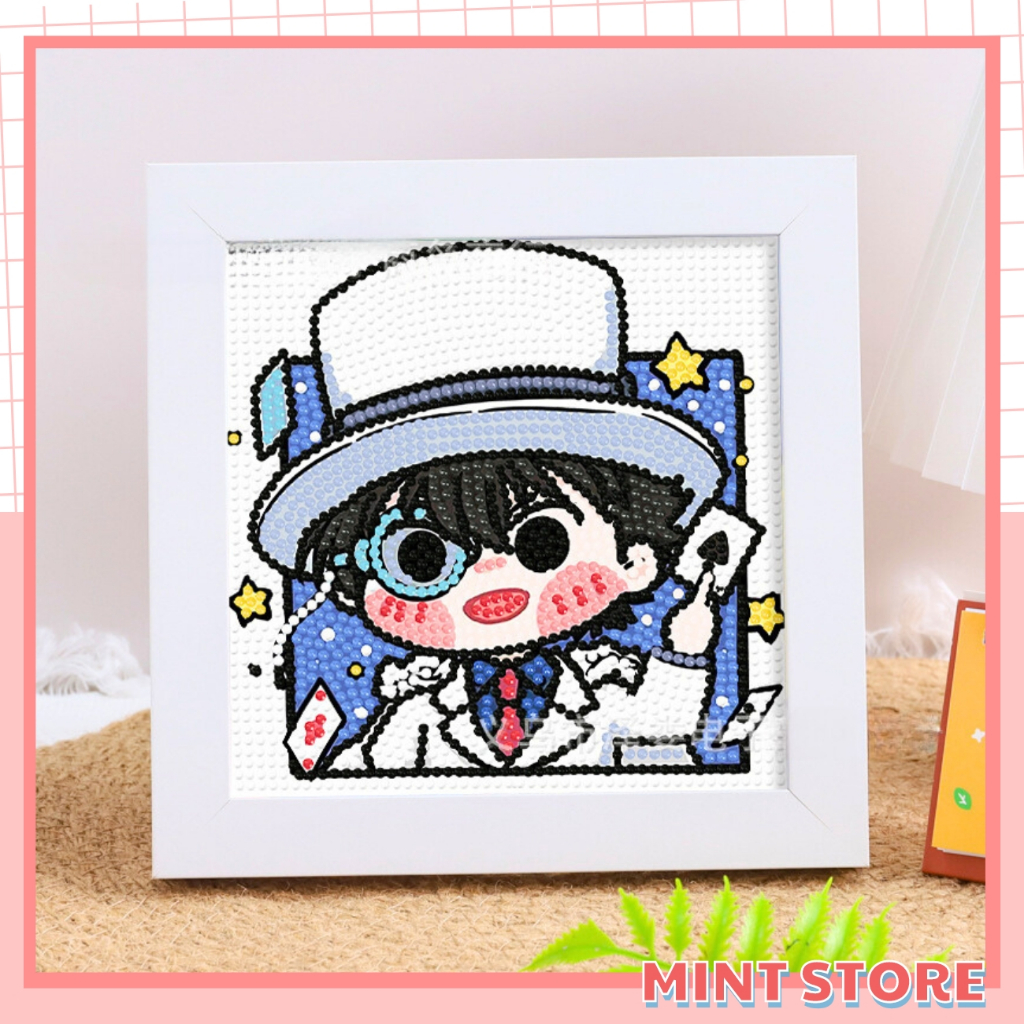 Tranh đính đá mini DIY hình CONAN chibi, tranh gắn đá tự làm cute cho bé có khung