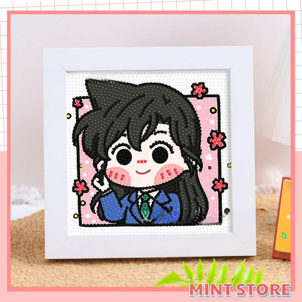 Tranh đính đá mini DIY hình CONAN chibi, tranh gắn đá tự làm cute cho bé có khung
