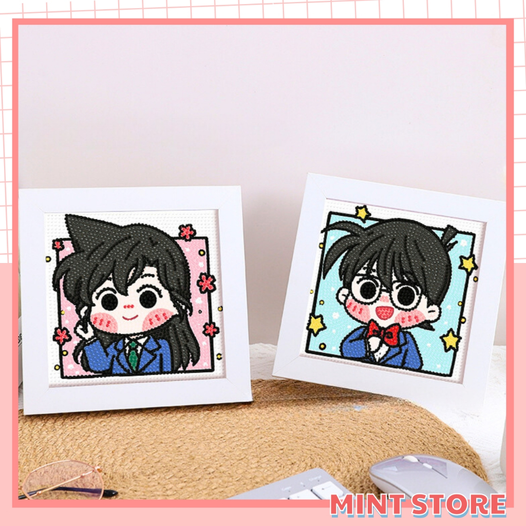 Tranh đính đá mini DIY hình CONAN chibi, tranh gắn đá tự làm cute cho bé có khung