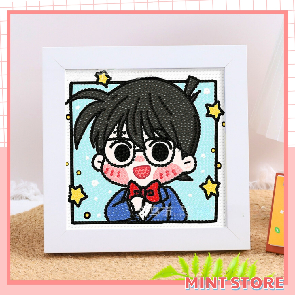 Tranh đính đá mini DIY hình CONAN chibi, tranh gắn đá tự làm cute cho bé có khung
