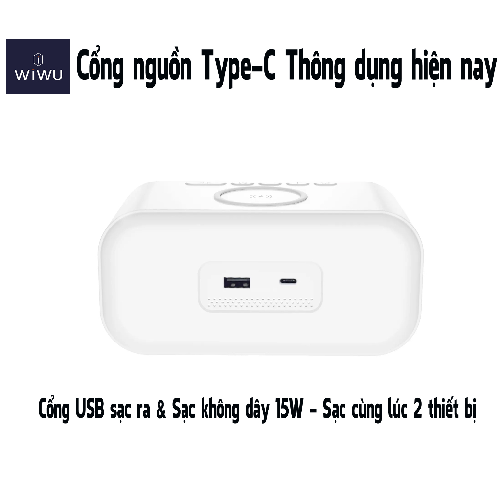 Đế sạc không dây sạc nhanh 15W kiêm đồng hồ để bàn và đèn ngủ hiệu WIWU Time Charger Wi-W015 - Hotphukien Phân Phối