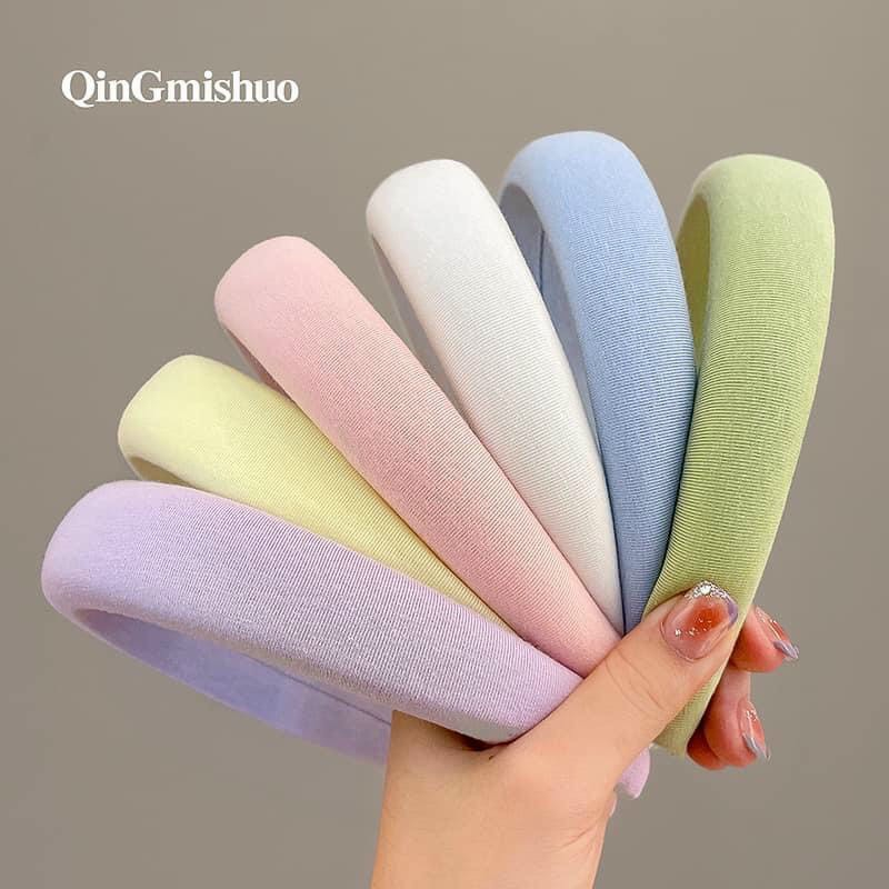 BỜM VẤN SẮC MÀU PASTEL doubleh.clo - Băng đô tóc xốp vải trơn bản to phong cách Hàn Quốc dày dặn không răng mịn ulzzang