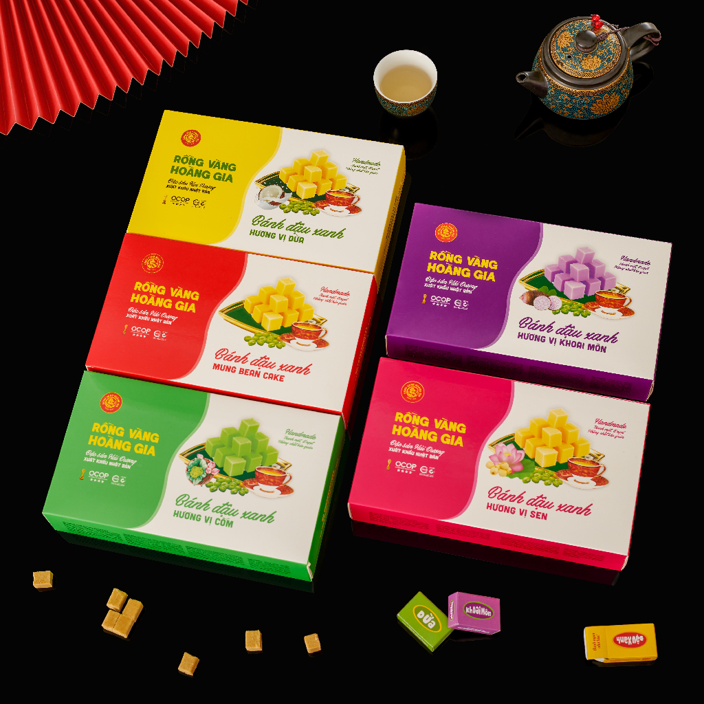 Bánh Đậu Xanh Trái Cây 5 Vị 300g - Rồng Vàng Hoàng Gia - Ít Ngọt