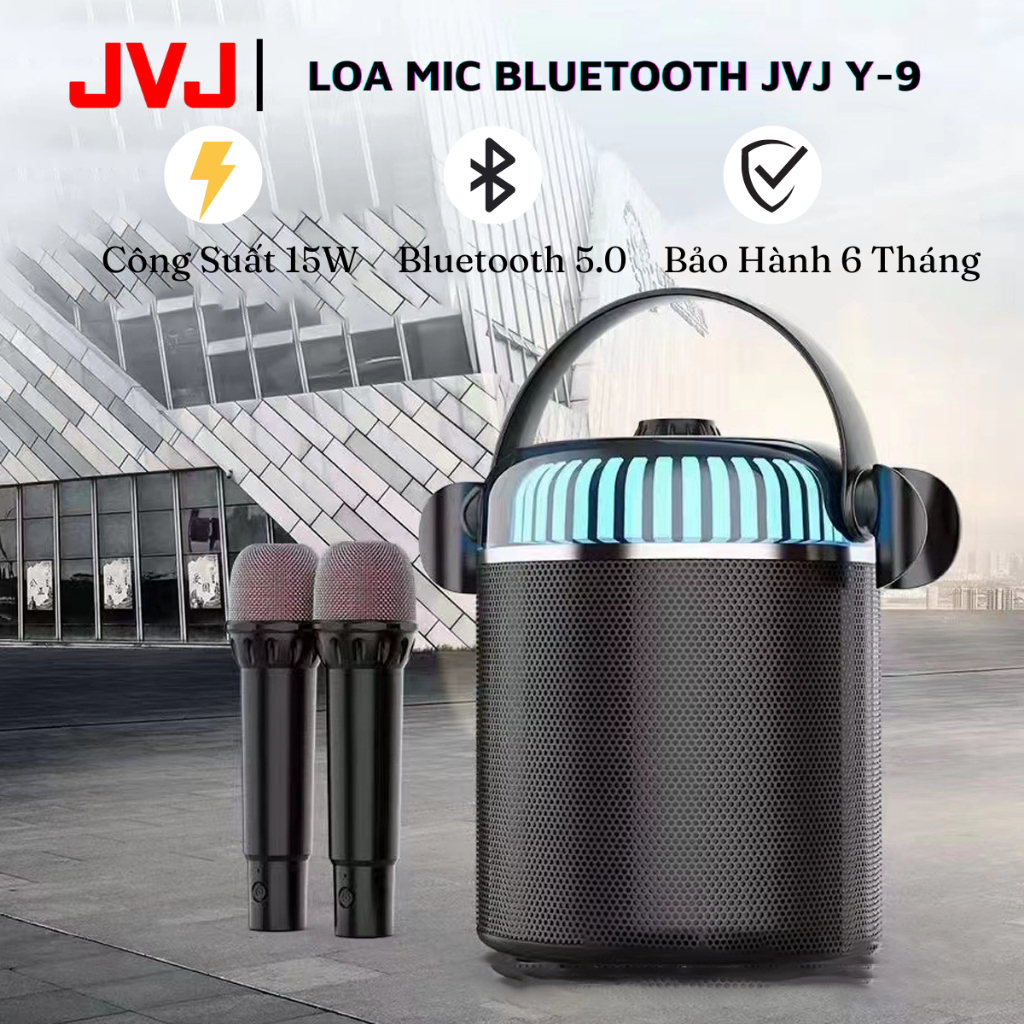 Loa bluetooth karaoke JVJ Y-9 2 mic Không dây, công suất 15W - loa karaoke bluetooth cầm tay - Bảo hành chính hãng 6 Thá