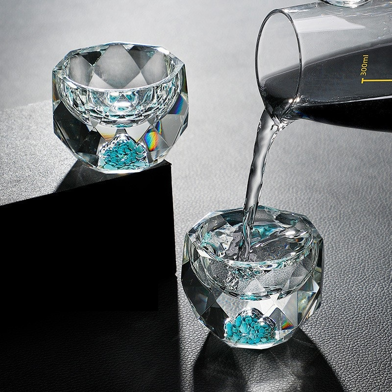 Set 6 ly kèm bình rót pha lê, vàng 24k và đá xanh, hộp quà tặng sang trọng