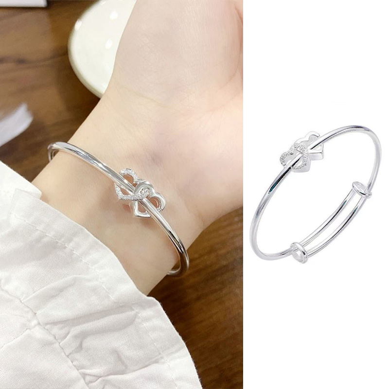 Beautycoco🍊Vòng đeo tay mạ bạc mặt trái tim đôi thời trang dành cho nữ Vòng Tay Mạ Bạc Hình Trái Tim Đôi Thời Trang Cho Nữ