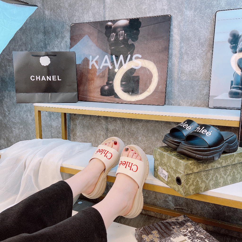 Dép quai ngang nữ đế xuồng siêu nhẹ quai da chữ thêu thời trang OO