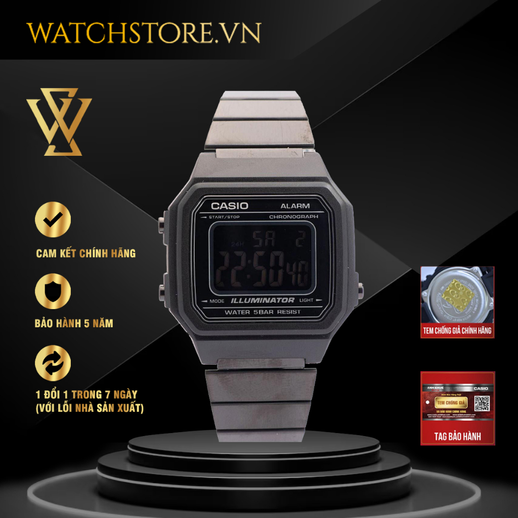 Đồng Hồ Điện Tử Nam Casio WATCHSTORE B650WB-1BDF Thiết Kế Mặt Kính 41mm, Vỏ Nhựa, Dây Kim Loại Chắc Chắn