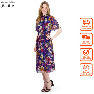 Đầm maxi cổ lọ vải voan in hoa màu tím sang trọng (có bigsize) jf874