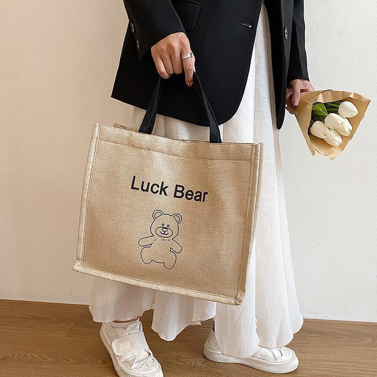 Túi Cói Quai Xách Đi Biển Luck Bear Thời Trang Phong Cách Ullzang Siêu Tiện Lợi Chứa Được Nhiều Đồ