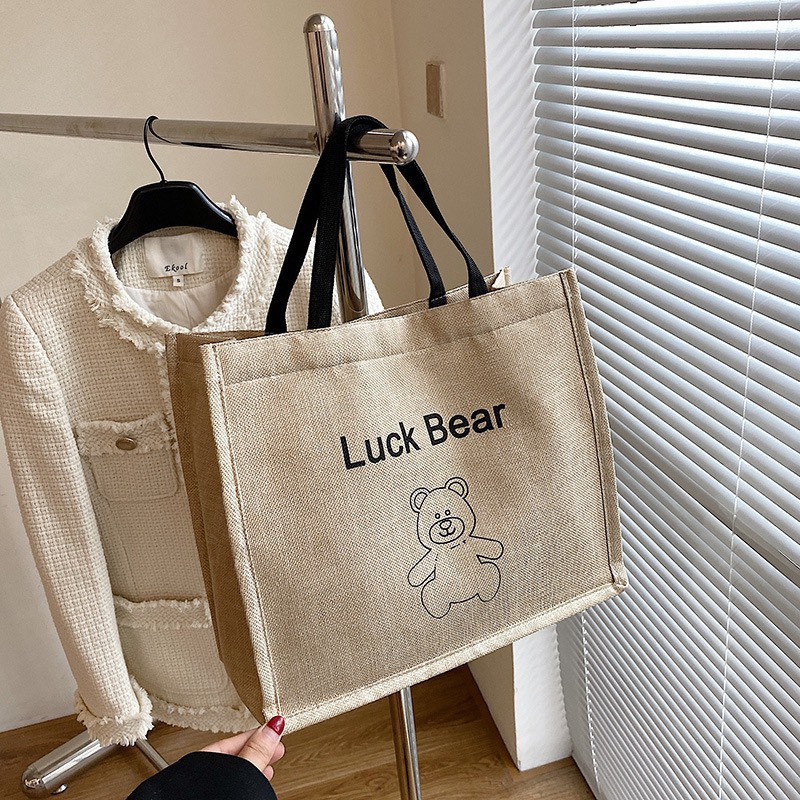 Túi Cói Quai Xách Đi Biển Luck Bear Thời Trang Phong Cách Ullzang Siêu Tiện Lợi Chứa Được Nhiều Đồ