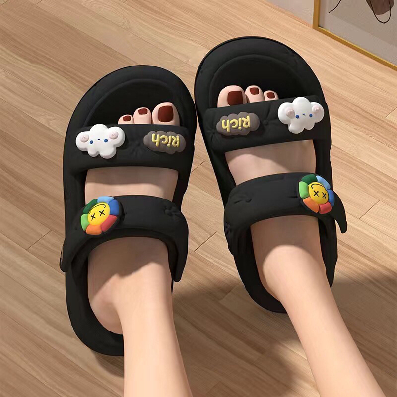 Dép sandal nữ , Dép quai hậu phong cách Hàn quốc đế cao 4cm có gắn sticker siêu xinh