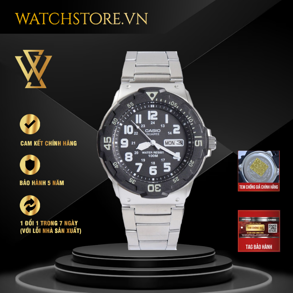 Đồng Hồ Quartz Nam Casio WATCHSTORE MRW-200HD-1BVDF Thiết Kế Mặt Kính Khoáng 44.5mm, Dây Kim Loại Và Vỏ Thép Không Gỉ