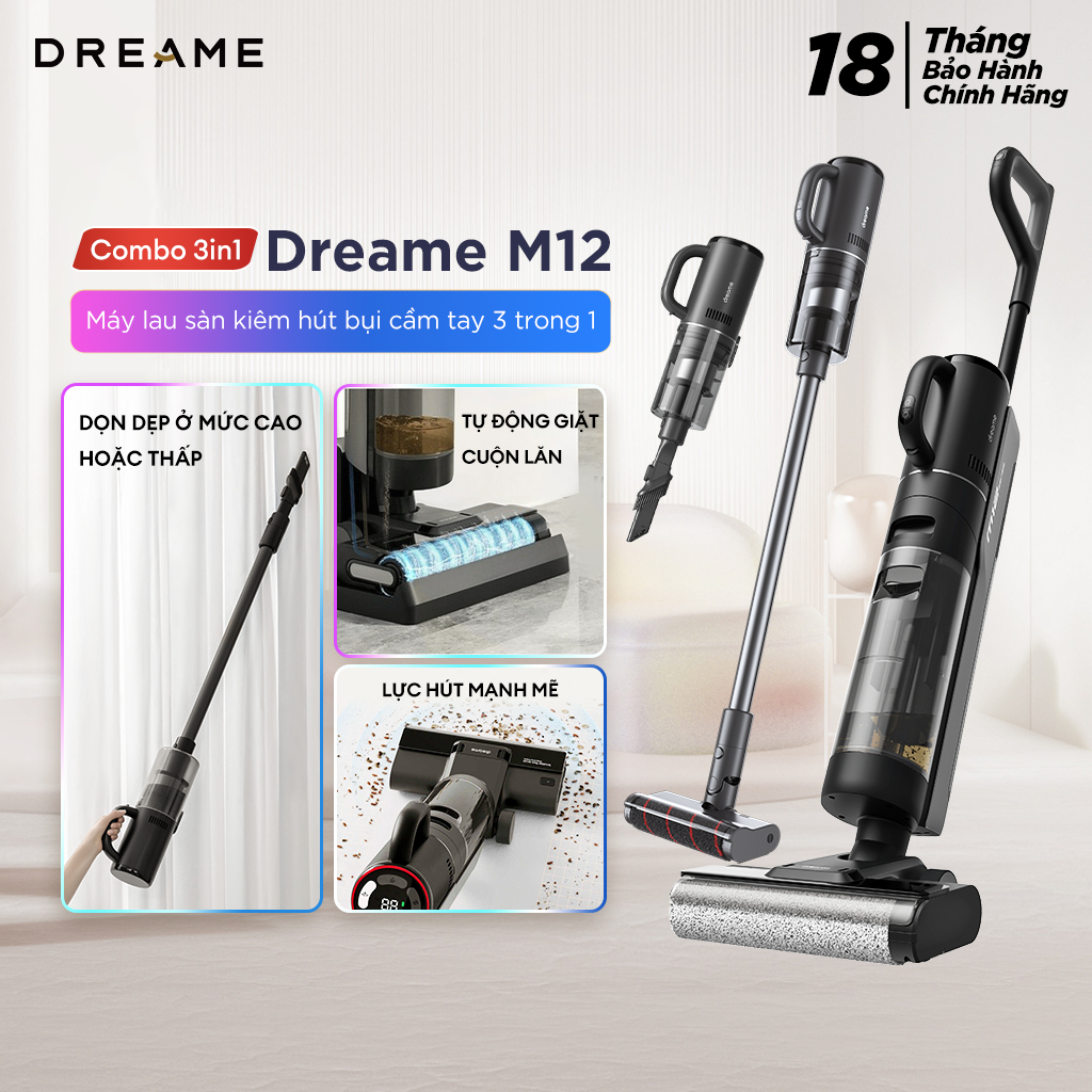 Máy Lau Sàn Kiêm Hút Bụi Cầm Tay 2 trong 1 Dreame M12 - Bản Quốc tế - Bảo hành 18 tháng