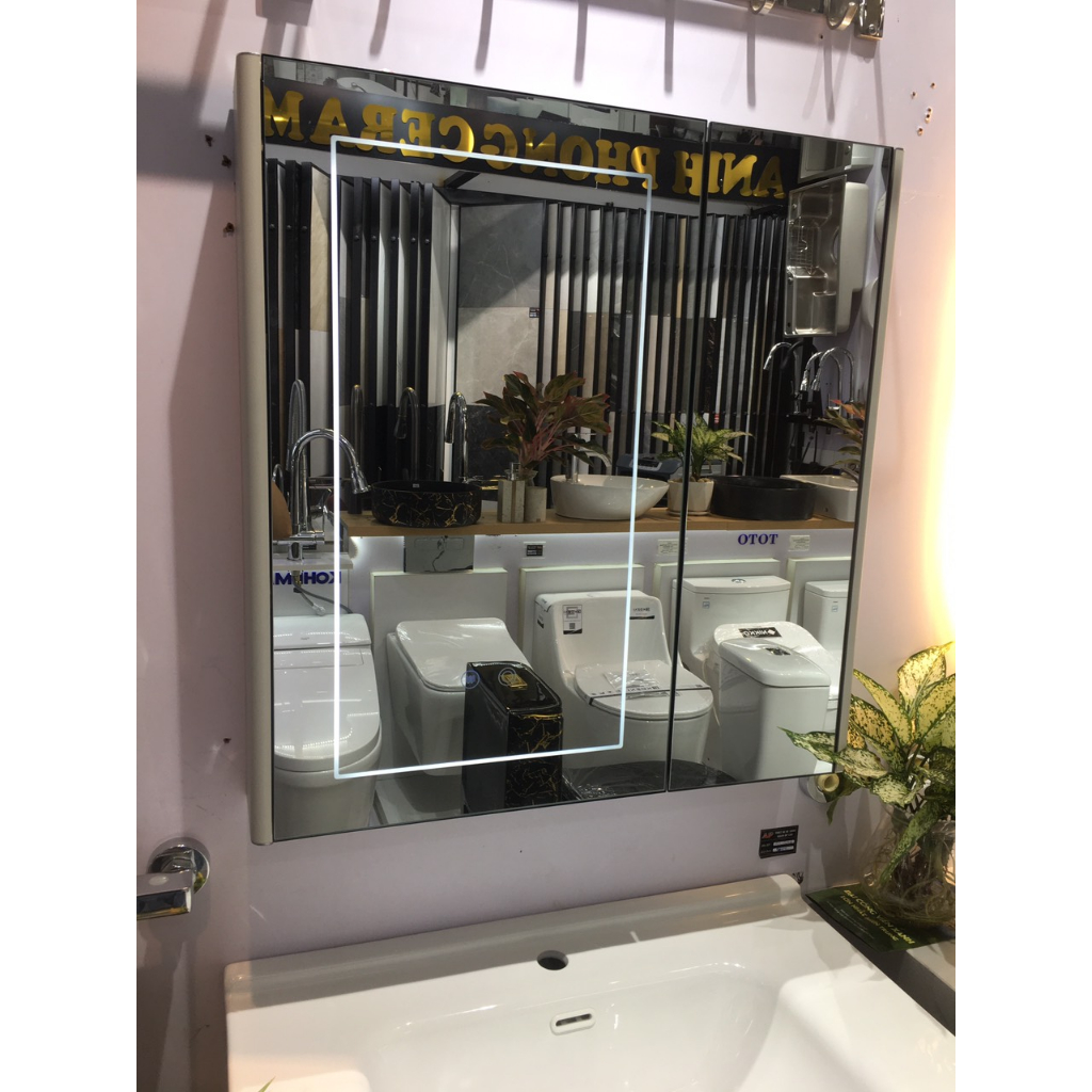 Bộ tủ lavabo, rửa mặt kèm gương hộp siêu nhẹ có đèn Led 237 . kích thước 60-70- 80 -100cm