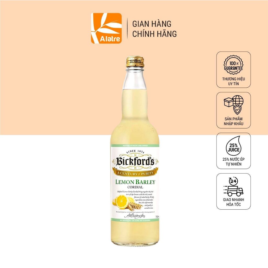 Siro Bickford's Chanh Lúa Mạch | Thể Tích Khủng 750ml | Nhập Úc!