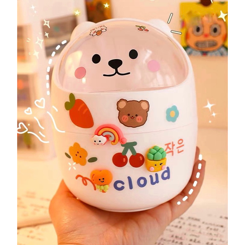 Thùng rác mini để bàn nắp gập dễ thương (tặng sticker ngẫu nhiên)