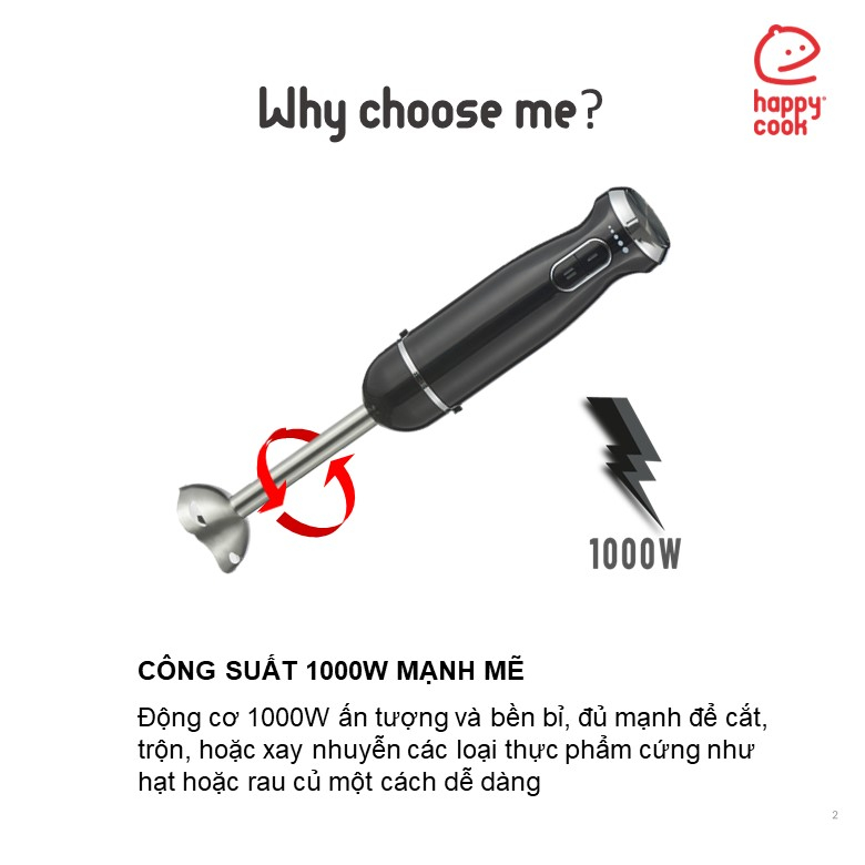 Máy xay sinh tố cầm tay đa năng Happy Cook HHB-100PB