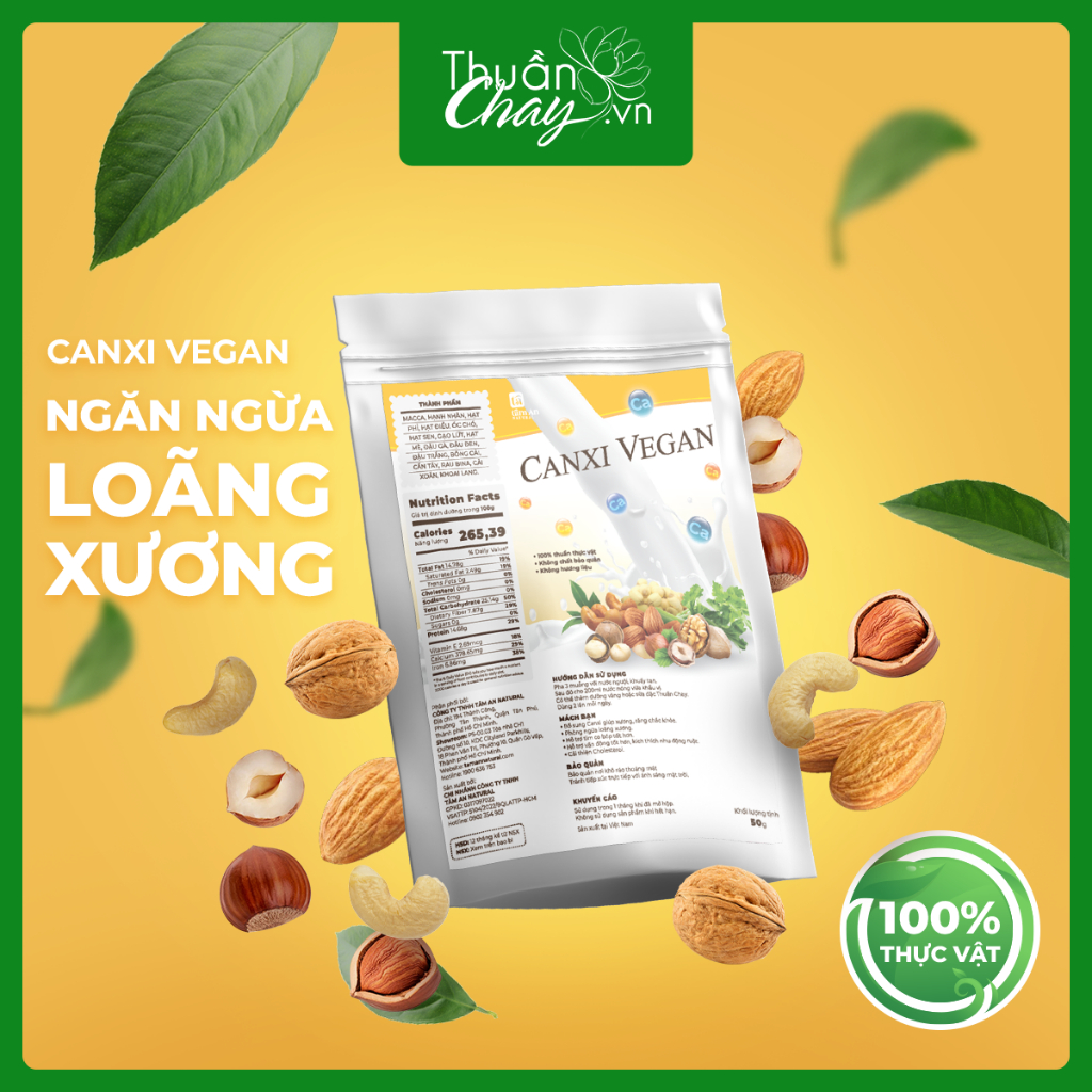 Bột Canxi Vegan Gói Bổ Sung Canxi Mè Đen, Ngăn Ngừa Loãng Xương, Cho Xương Chắc Khỏe (50g)