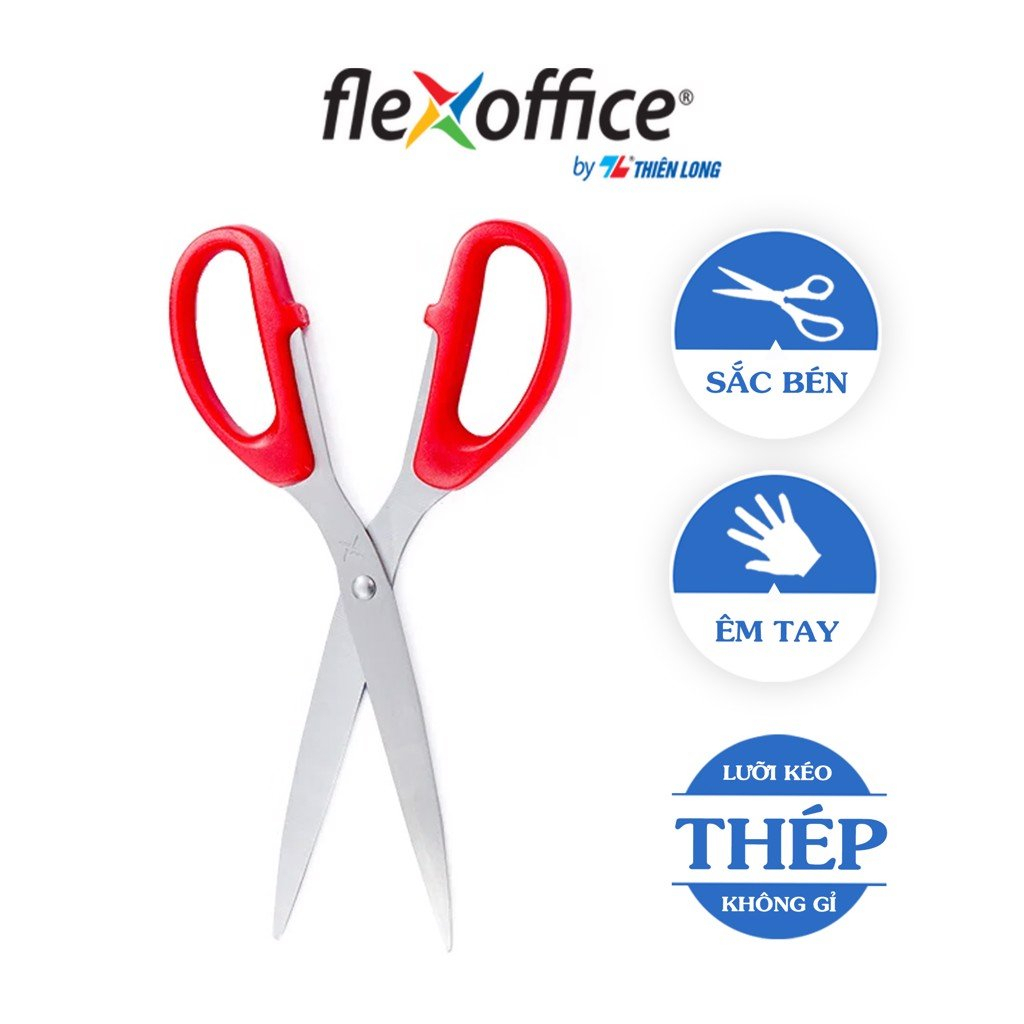 Kéo văn phòng Thiên Long Flexoffice, GIAO MÀU NGẪU NHIÊNLưỡi Kéo Sắc Bén Chống Gỉ - Học Sinh Thủ Công Xé Dán Văn Phòng