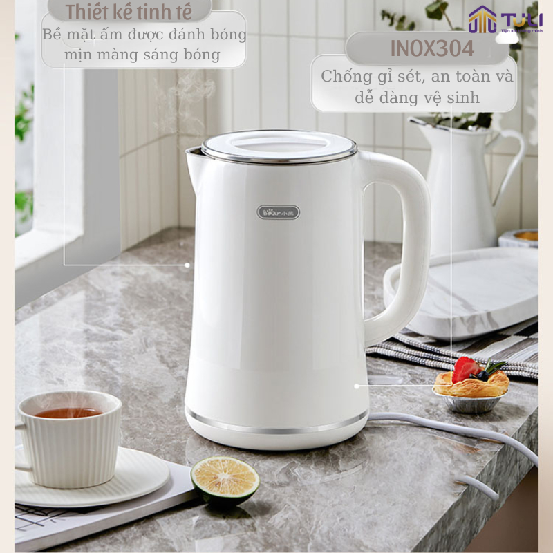 Ấm siêu tốc 1.7L Bear ZDH D17K2, 1800W, bình đun nước lõi inox cao cấp công nghệ làm nóng nhanh, Hàng Chính Hãng, Bh 18T