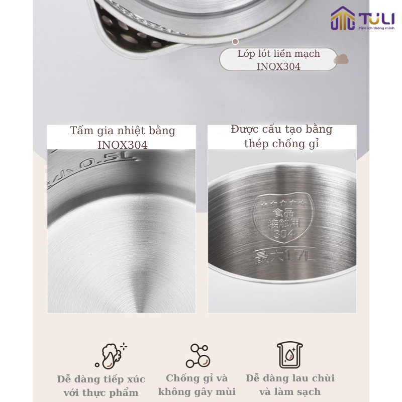 Ấm siêu tốc 1.7L Bear ZDH D17K2, 1800W, bình đun nước lõi inox cao cấp công nghệ làm nóng nhanh, Hàng Chính Hãng, Bh 18T