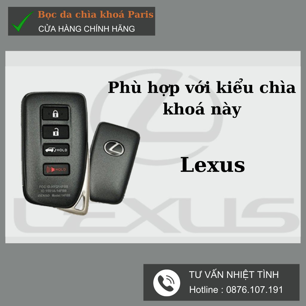 Bọc chìa khoá Lexus sang trọng, ốp chìa khoá ô tô lexus, bao da chìa khóa lexus da thật trẻ trung