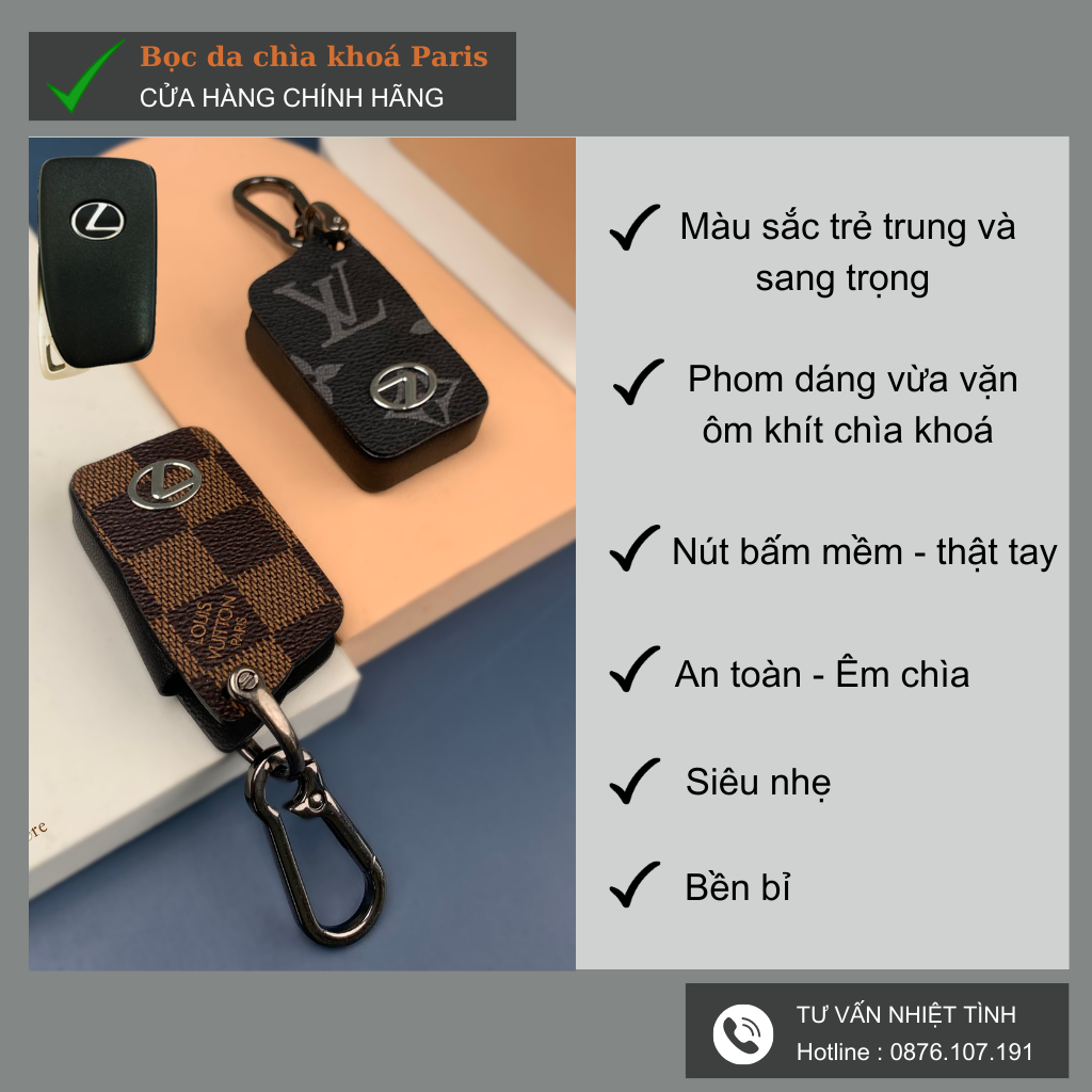 Bọc chìa khoá Lexus sang trọng, ốp chìa khoá ô tô lexus, bao da chìa khóa lexus da thật trẻ trung