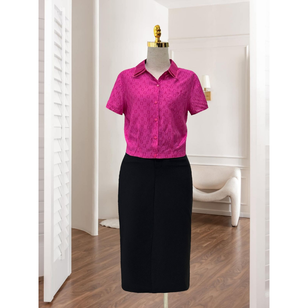 Áo sơ mi ngắn tay chân váy công sở 𝐌𝐎𝐎𝐍 áo sơ mi cổ đức chất boi họa tiết mix chân váy kaki lụa hàn MA189-MCV371