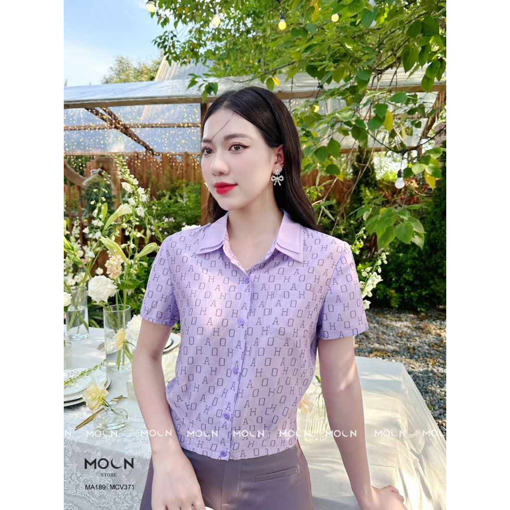Áo sơ mi ngắn tay chân váy công sở 𝐌𝐎𝐎𝐍 áo sơ mi cổ đức chất boi họa tiết mix chân váy kaki lụa hàn MA189-MCV371