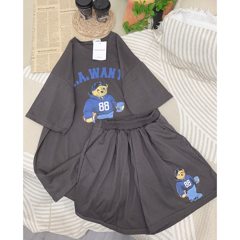 Sét bộ thun quần short áo form rộng cotton khô thoáng mát.