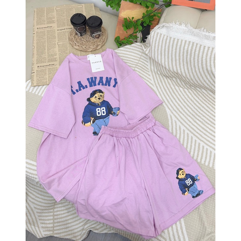 Sét bộ thun quần short áo form rộng cotton khô thoáng mát.