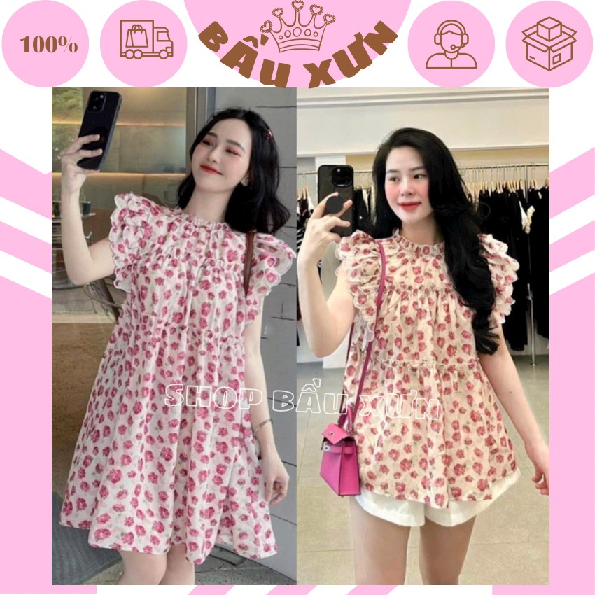 VÁY BẦU HOA CÁNH TIÊN TIỂU THƯ THIẾT KẾ NHẸ NHÀNG- ĐẦM BẦU BABYDOLL XINH XẮN