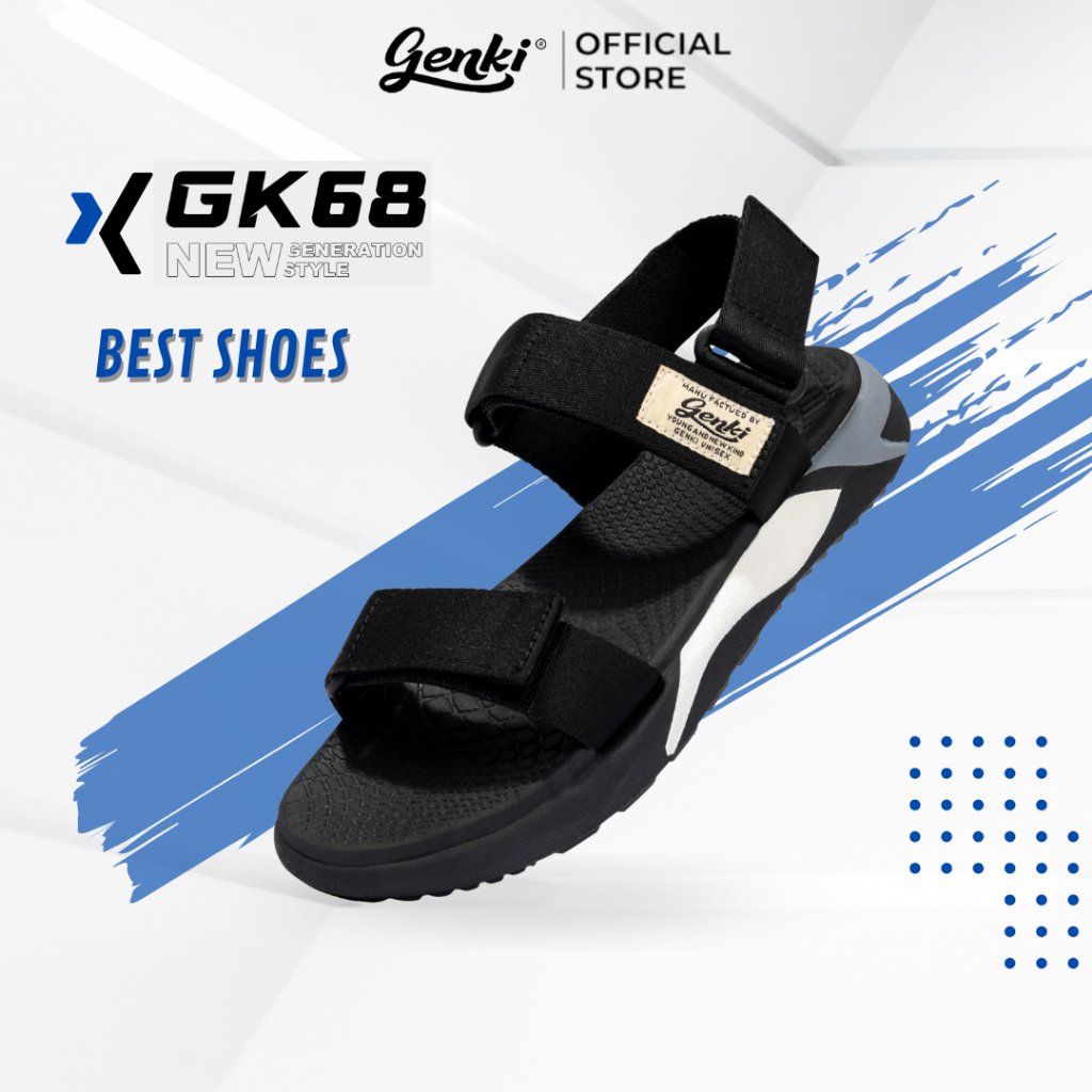 Giày Sandal Nam Nữ Thể Thao Genki Quai Hậu Đen Đế Trắng Xanh Trẻ Trung GK68