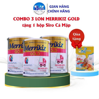 CMBO 3Lon Sữa Merrikiz Newborn 900g tặng 1 hộp siro Cá Mập